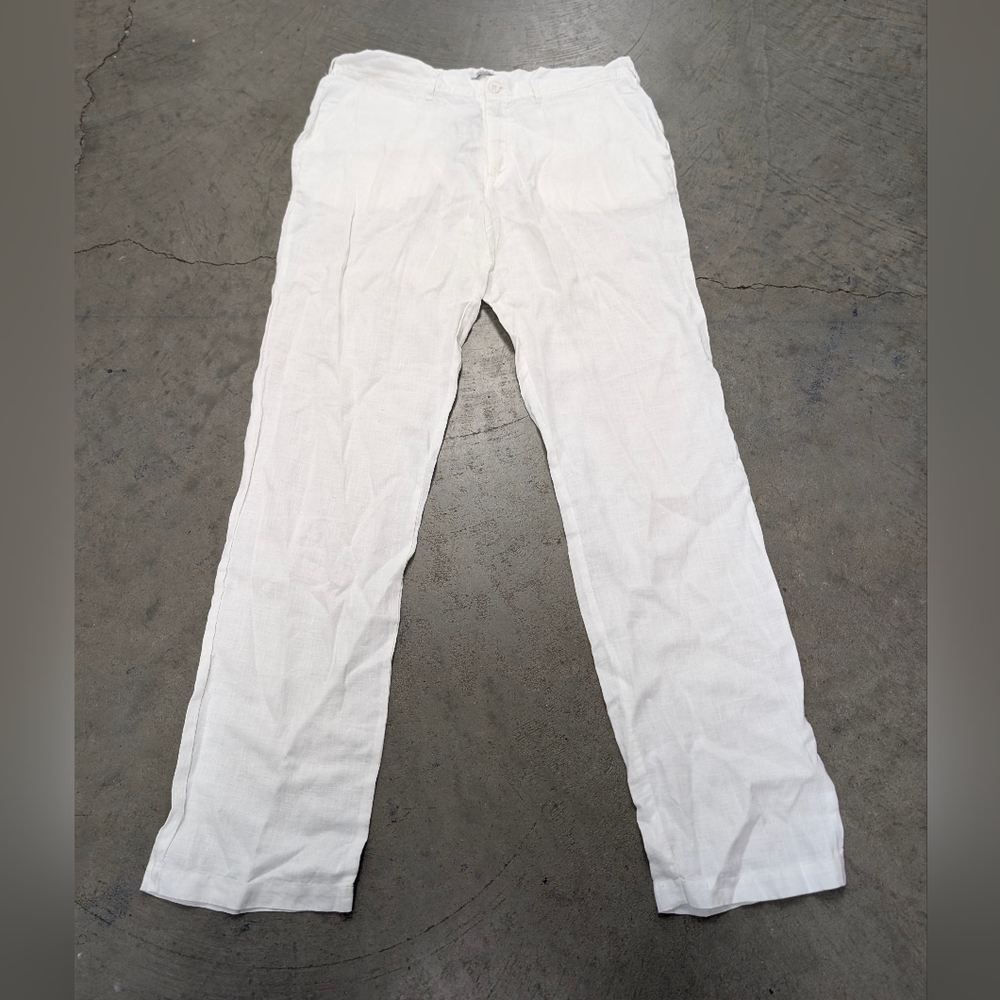 Men's White Linen Blend Casual Pants